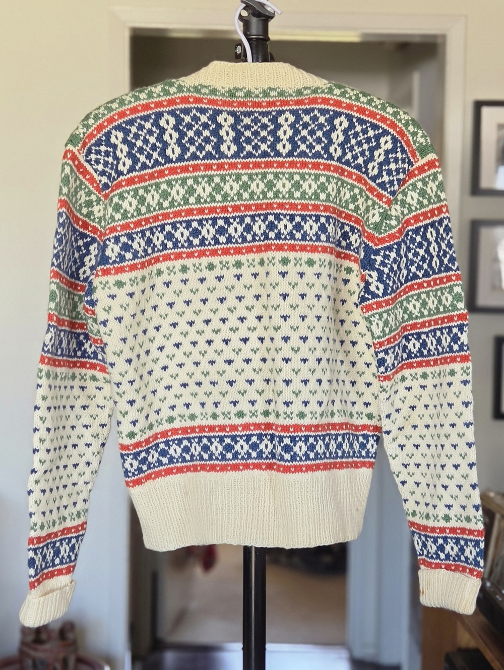 VTG 70s Husfliden Nordic Fair Isle Crewneck Cardigan Sweater - Picture 5 of 7